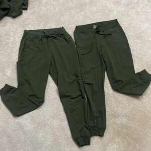 2 Dark Olive Mandala scrub joggers